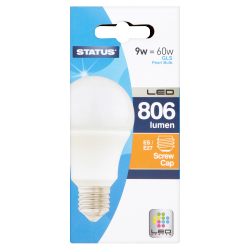 Status 9w=60w GLS Pearl Bulb LED 806 Lumen Screw Cap