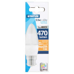 Status 5.5w=40w Candle Pearl Bulb LED 470 Lumen Bayonet Cap