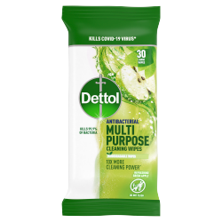 Dettol Antibacterial Multipurpose Cleaning Wipes, Refreshing Green Apple, 30 Large Wipes