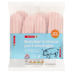 SPAR Butcher's Choice 8 Succulent and Thick British Pork Sausages 454g