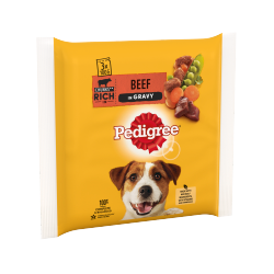 Pedigree Adult Wet Dog Food Pouches Beef in Gravy 3 x 100g
