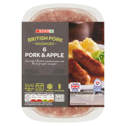 SPAR 6 British Pork & Apple Sausages 400g